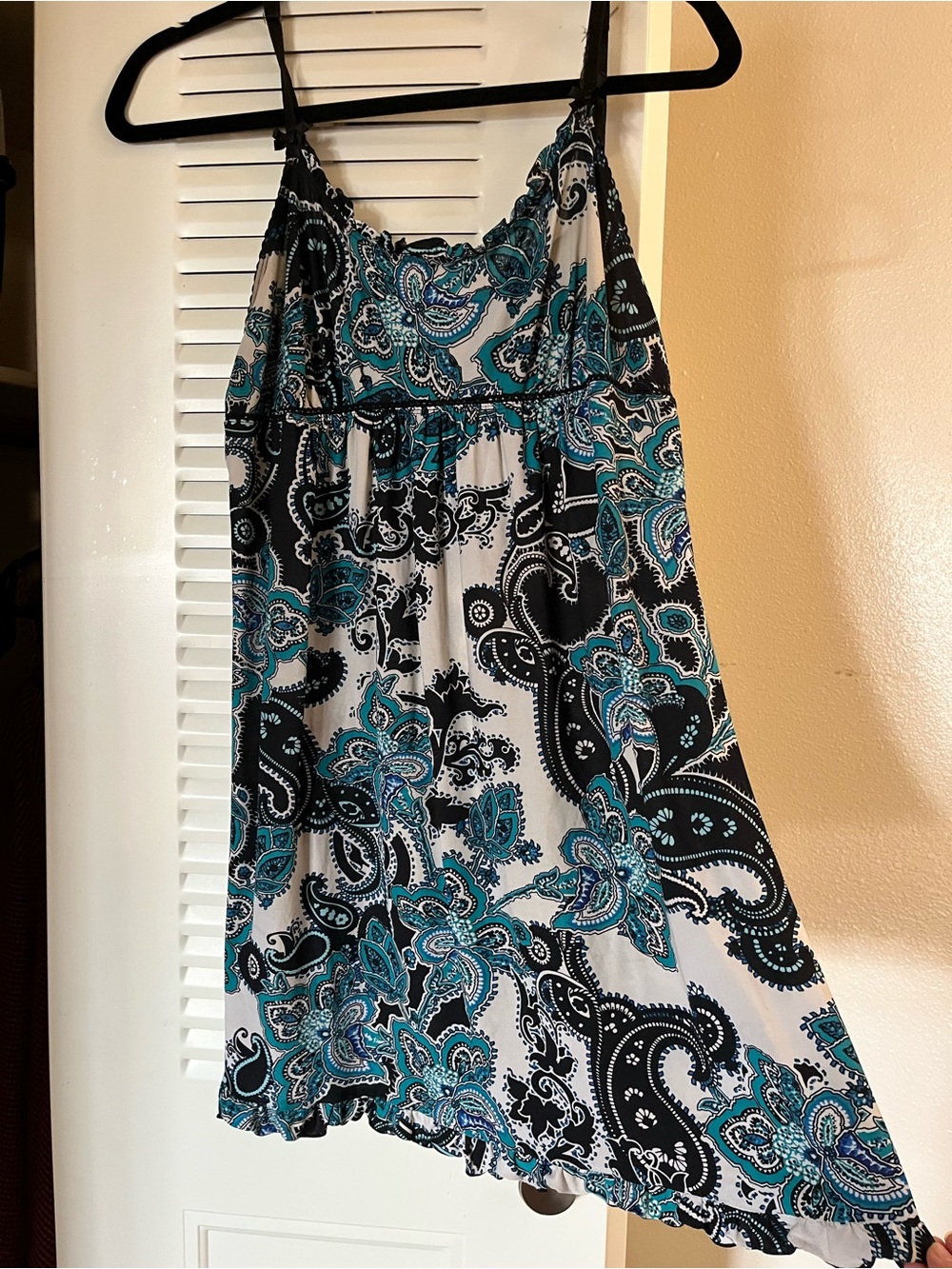 Y2K Teal Paisley Mini Dress - Women's Spaghetti Strap